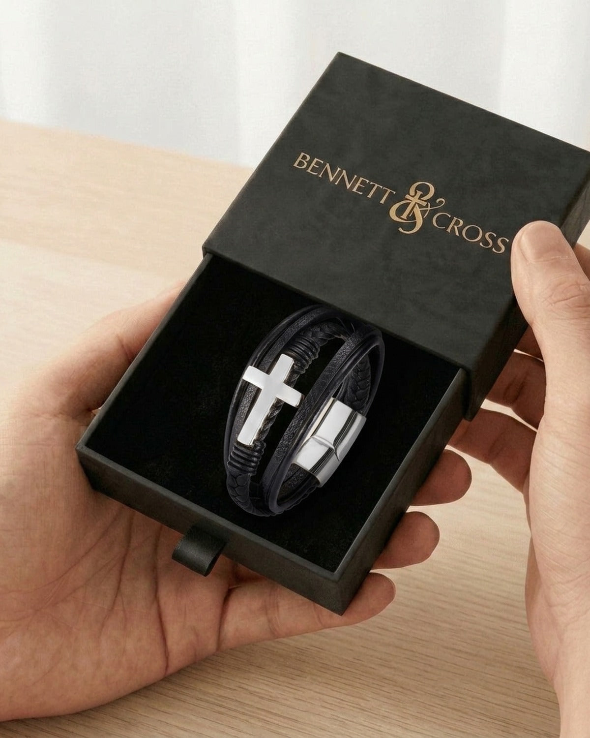 The Braided Devotion in its black Bennett & Cross gift box