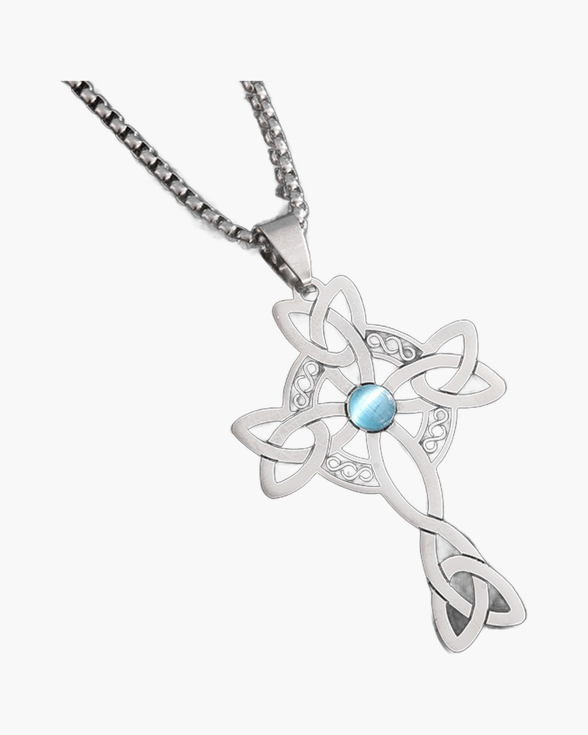 The Celtic Knot Cross, Stainless Steel Celtic Cross Necklace with Blue Stone, view 2