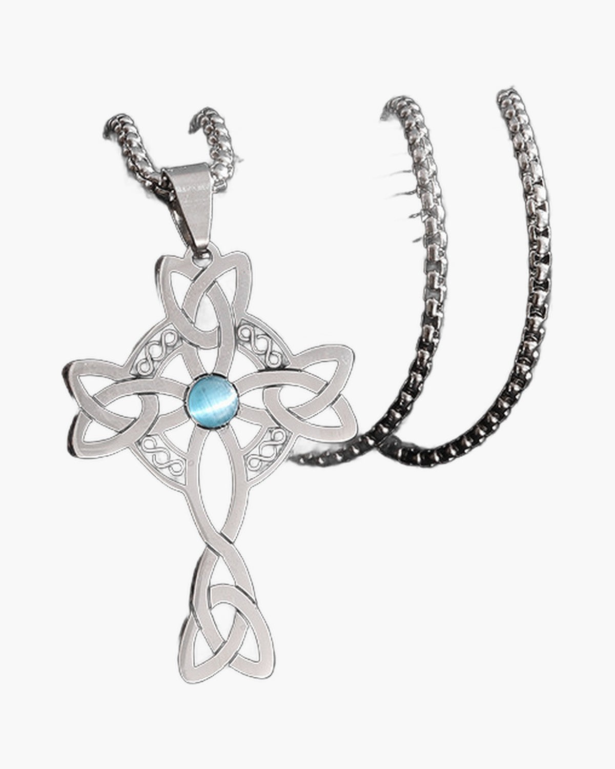 The Celtic Knot Cross, Stainless Steel Celtic Cross Necklace with Blue Stone, view 3