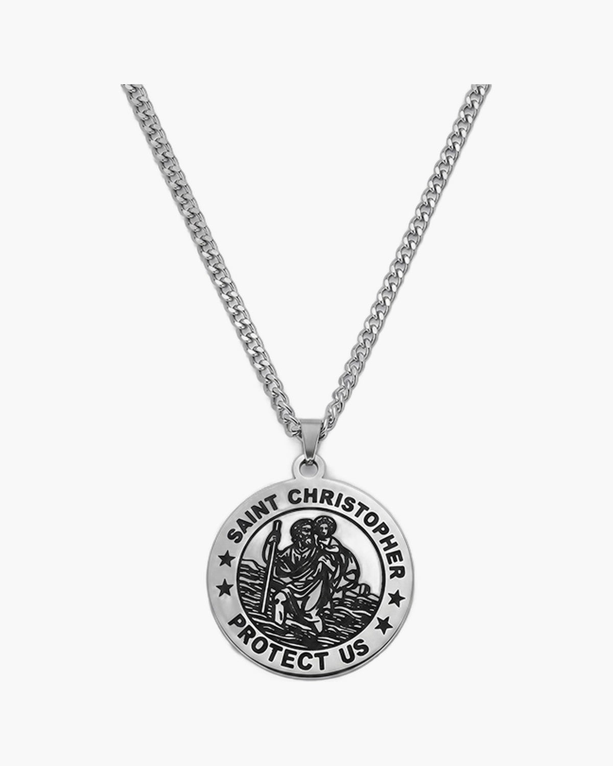 The Christopher Coin, Saint Christopher Protect Us Coin Necklace in Stainless Steel