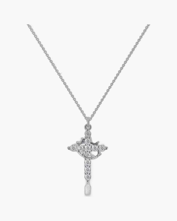 The Crowned Cross Stainless Steel Cross Necklace with Gems view 6