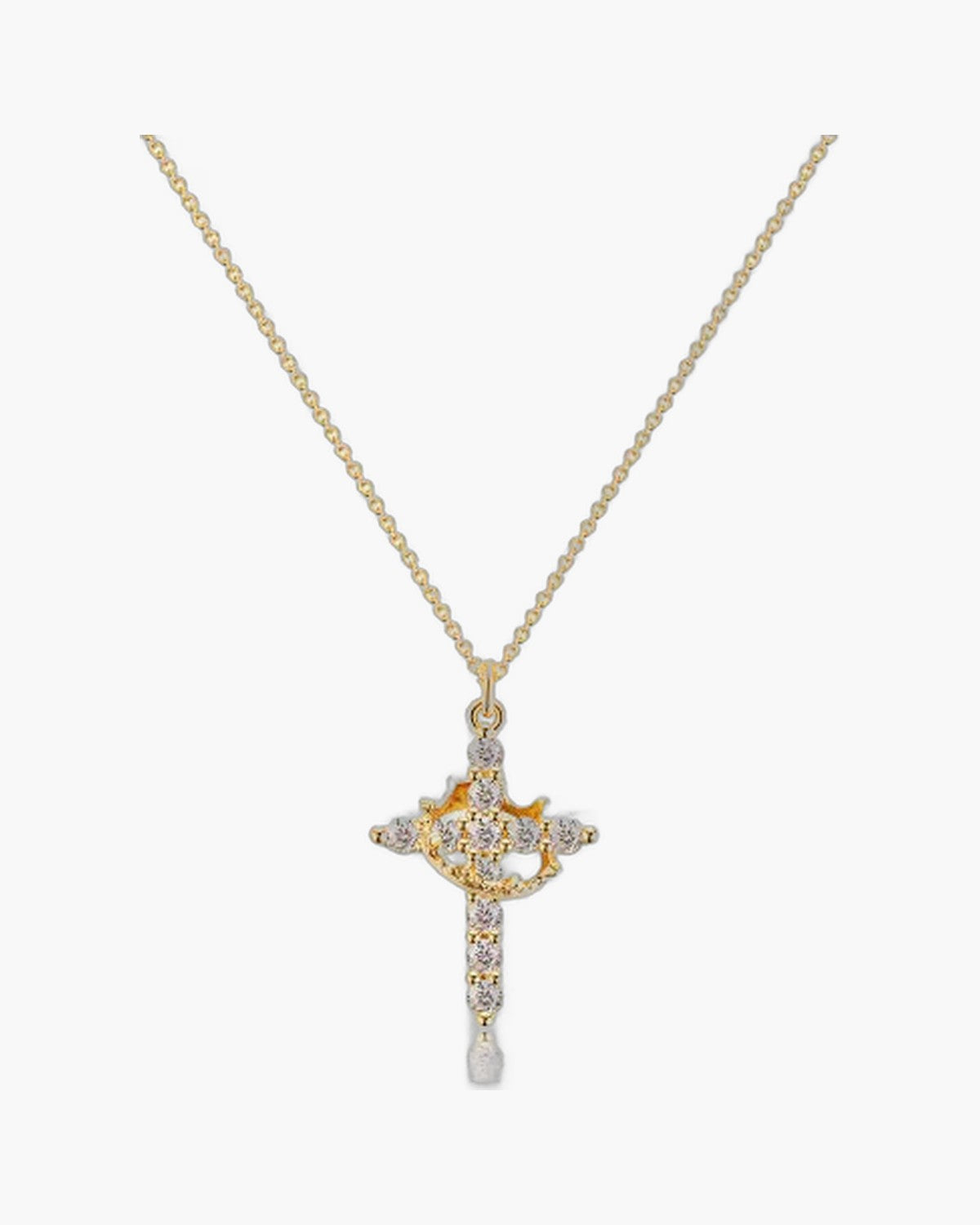 The Crowned Cross Stainless Steel Cross Necklace with Gems view 4