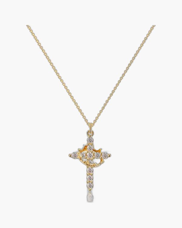 The Crowned Cross Stainless Steel Cross Necklace with Gems view 4