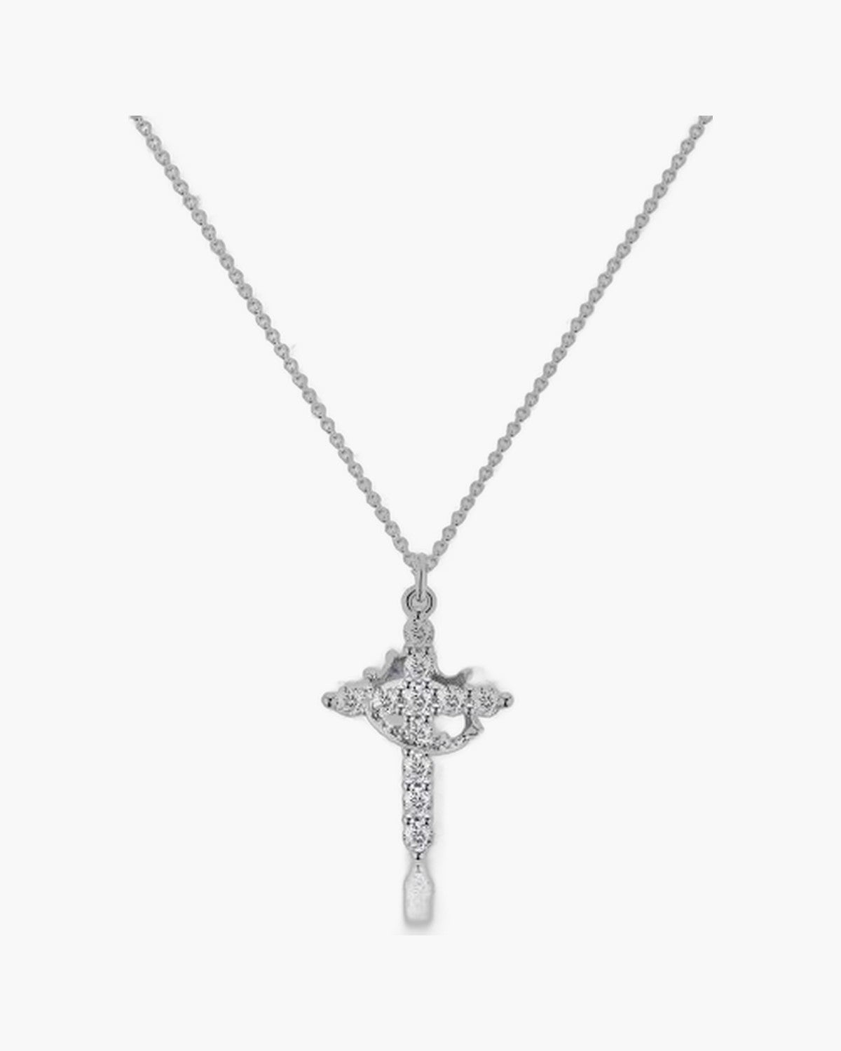 The Crowned Cross Stainless Steel Cross Necklace with Gems