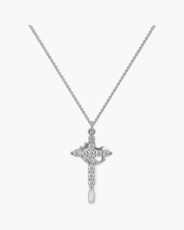 The Crowned Cross Stainless Steel Cross Necklace with Gems