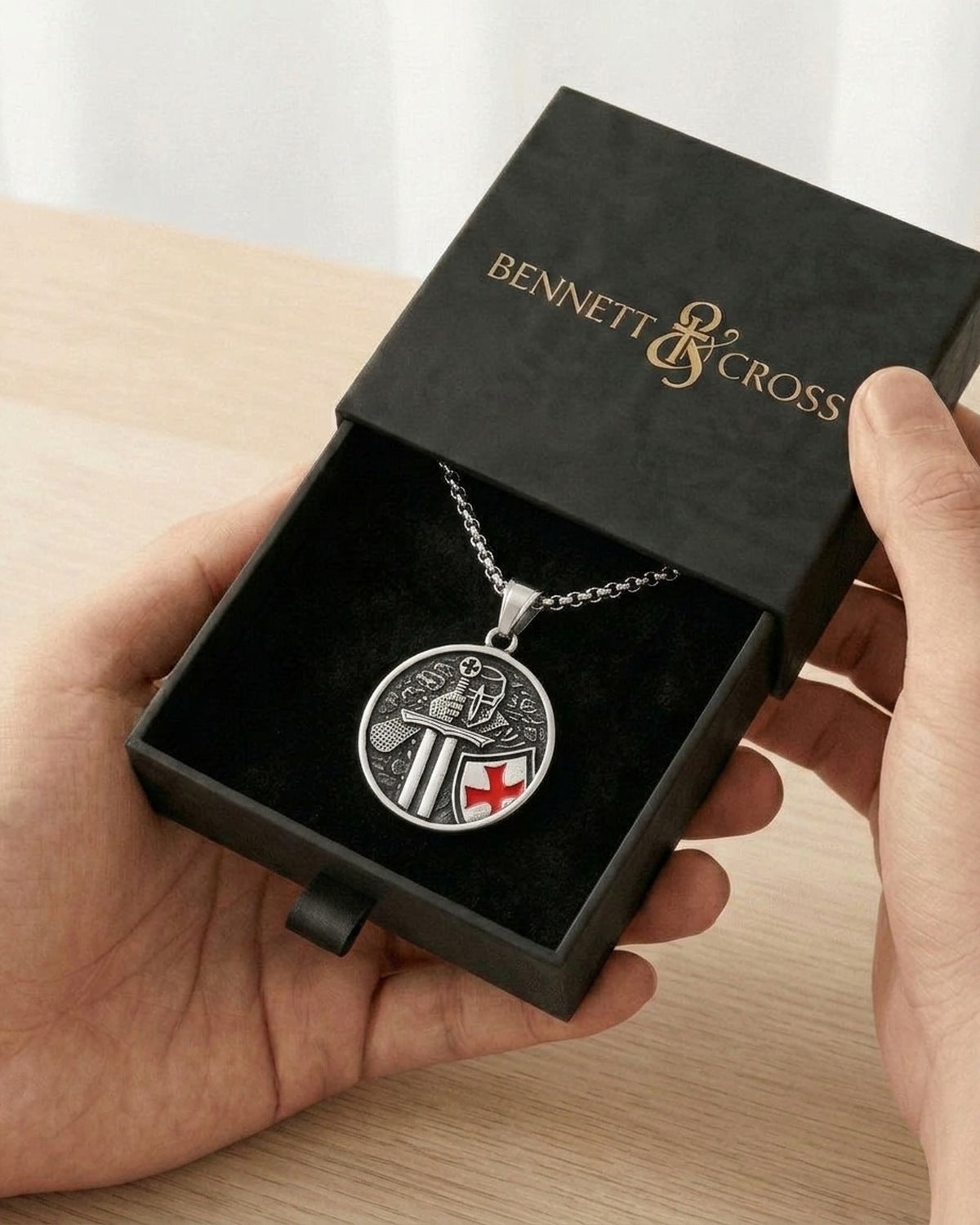 The Crusader's Vow in its black Bennett & Cross gift box