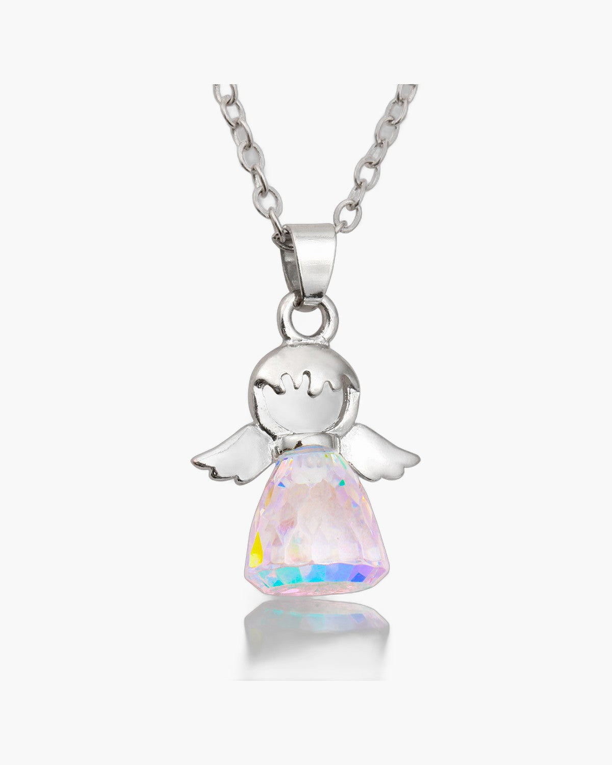 The Crystal Guardian, Guardian Angel Pendant Necklace with Faceted Crystal