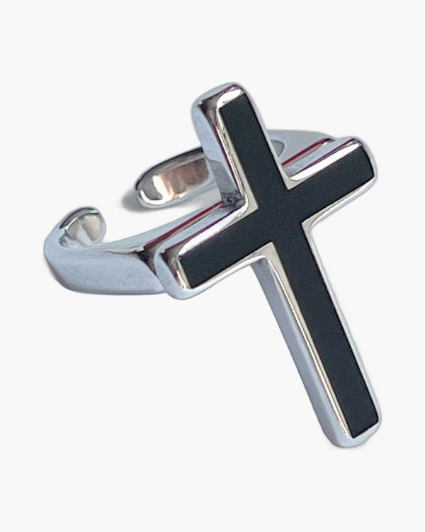 The Darkened Cross Men's Stainless Steel Cross Ring