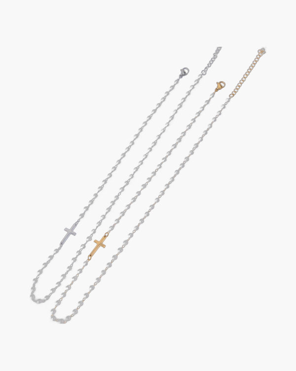 The Devout Pearl Faux Pearl Cross Necklace view 3