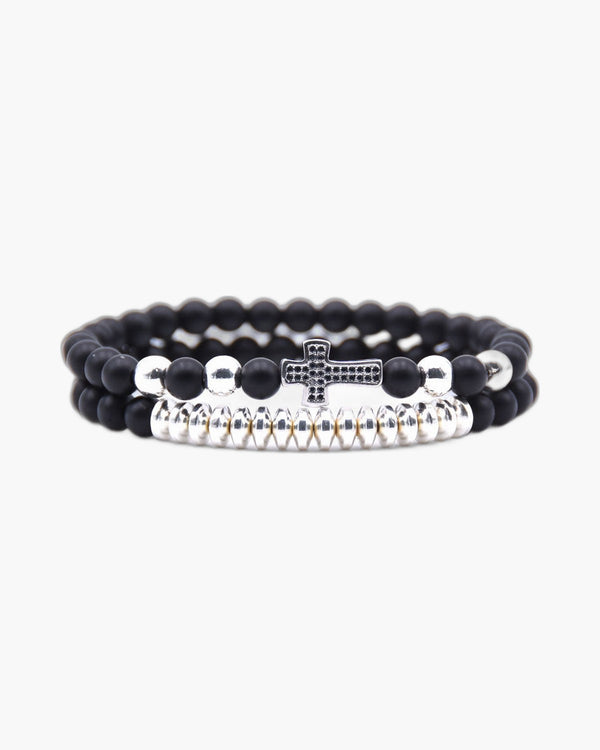 The Devout Strand Natural Bead Cross Elastic Bracelet view 3