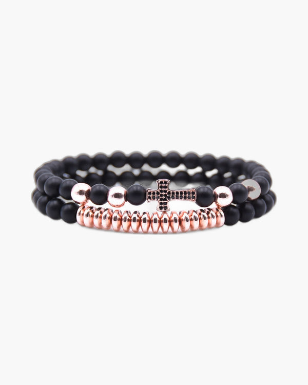 The Devout Strand Natural Bead Cross Elastic Bracelet