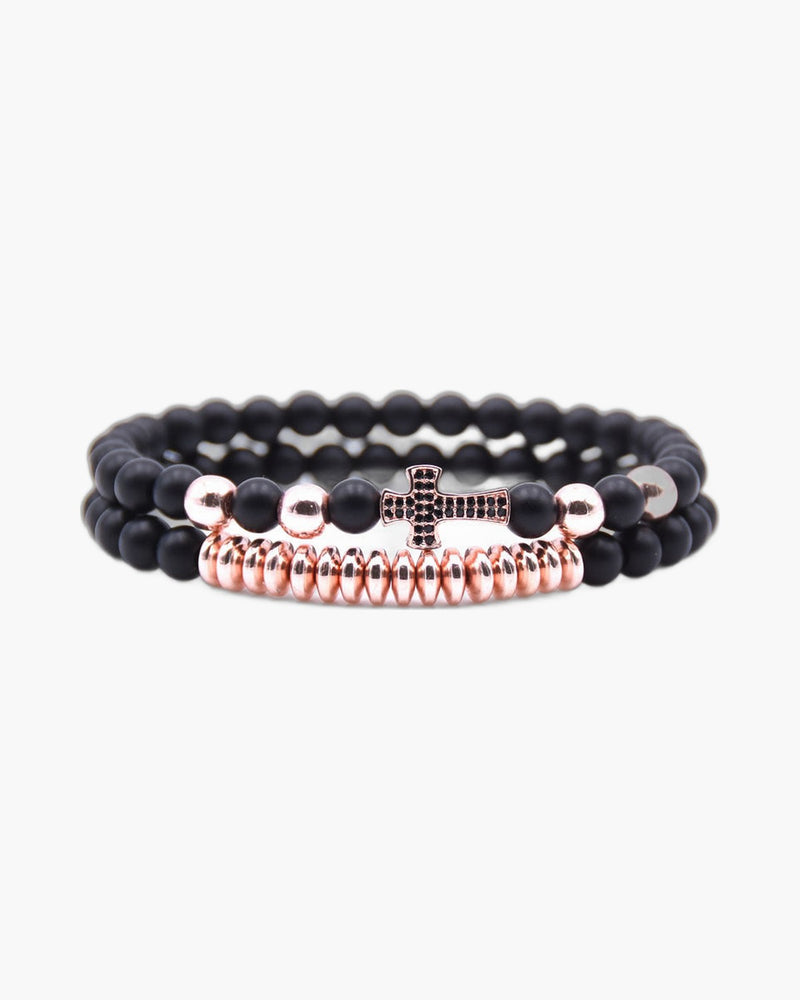 The Devout Strand Natural Bead Cross Elastic Bracelet