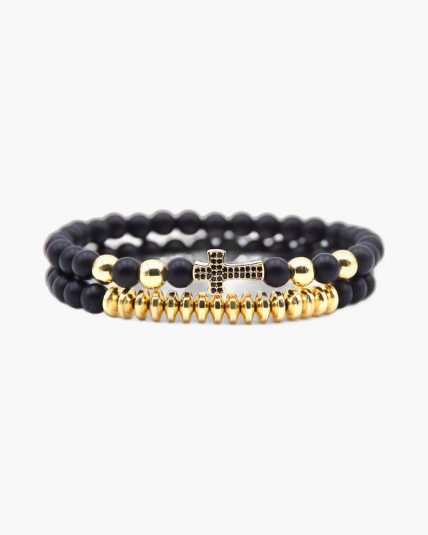 The Devout Strand Natural Bead Cross Elastic Bracelet view 5