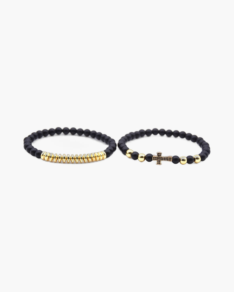 The Devout Strand Natural Bead Cross Elastic Bracelet view 2