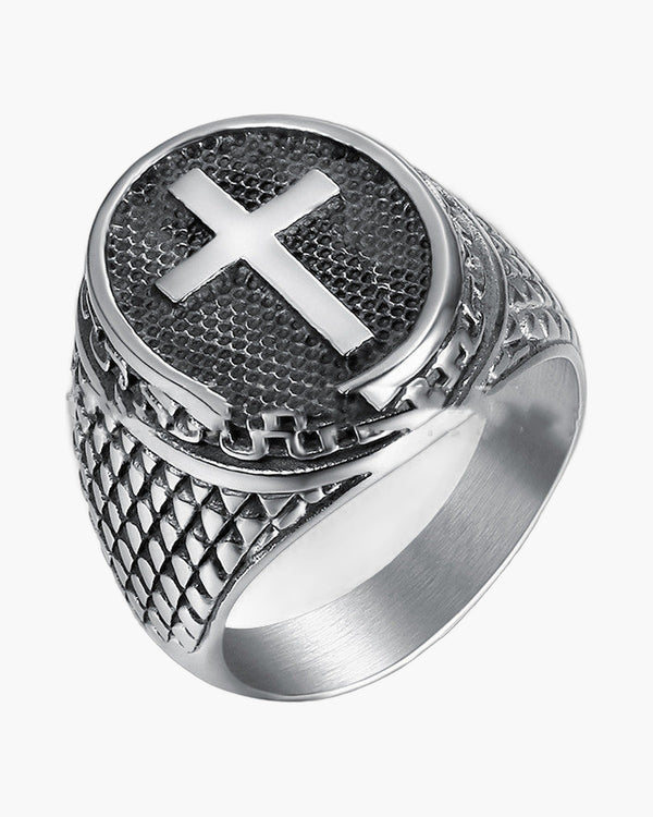 The Enduring Mark Stainless Steel Cross Men's Ring view 6