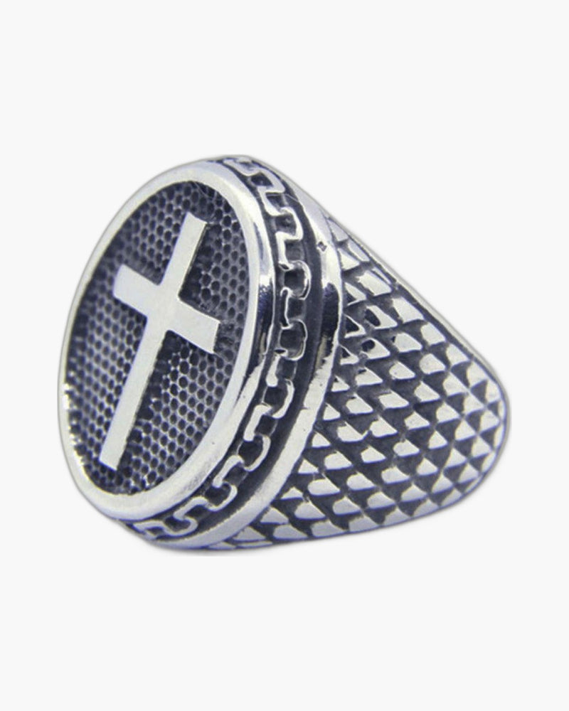 The Enduring Mark Stainless Steel Cross Men's Ring view 3