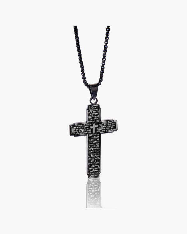 The Engraved Prayer Stainless Steel Lord's Prayer Cross Necklace view 9