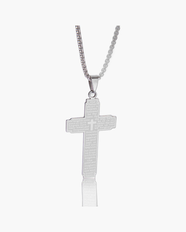 The Engraved Prayer Stainless Steel Lord's Prayer Cross Necklace