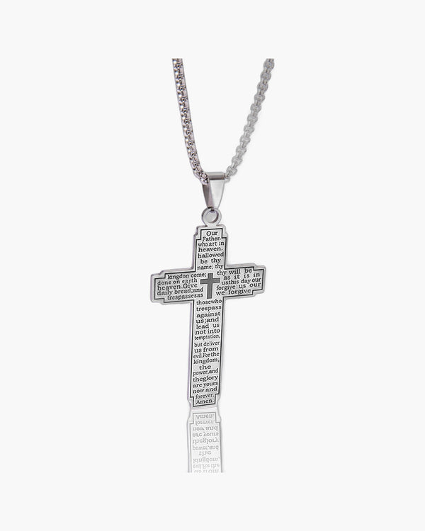 The Engraved Prayer Stainless Steel Lord's Prayer Cross Necklace view 5
