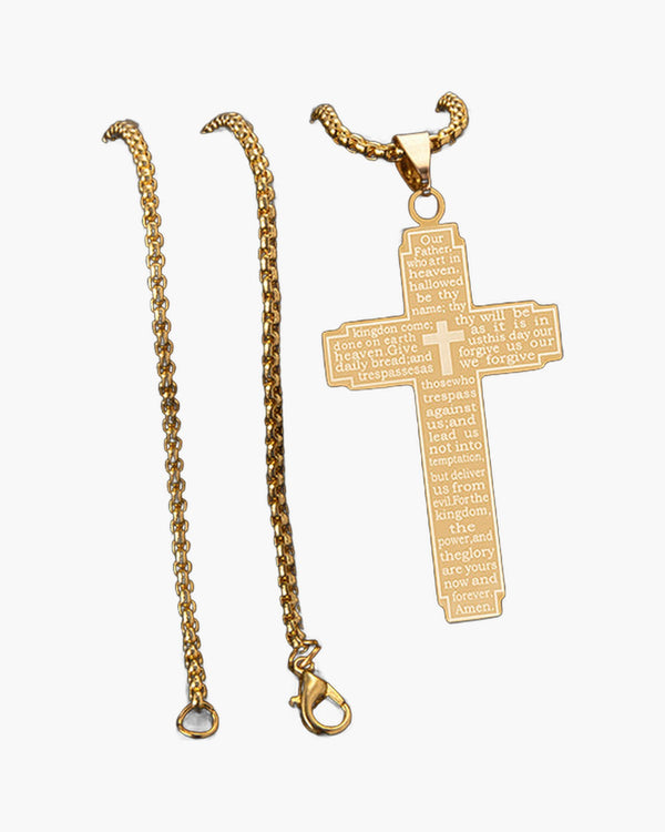 The Engraved Prayer Stainless Steel Lord's Prayer Cross Necklace view 2