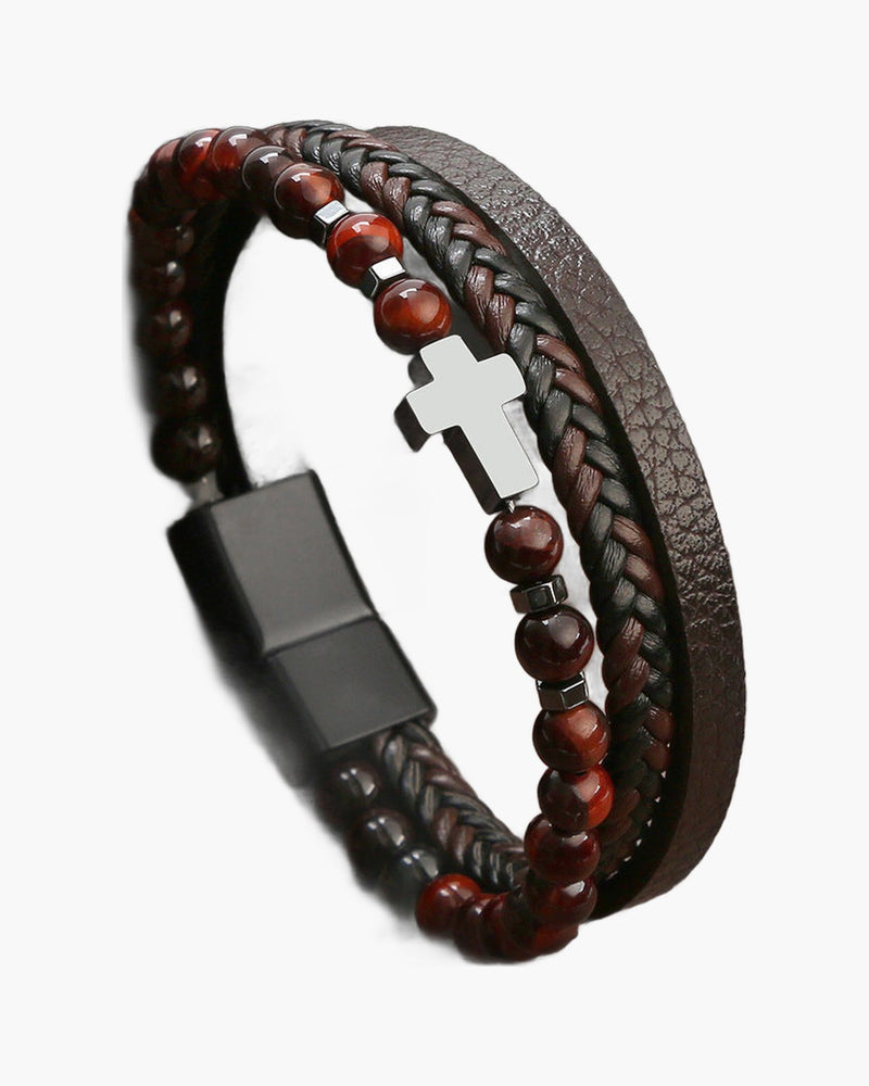 The Faithful Strands Men's natural stone cross bracelet view 4