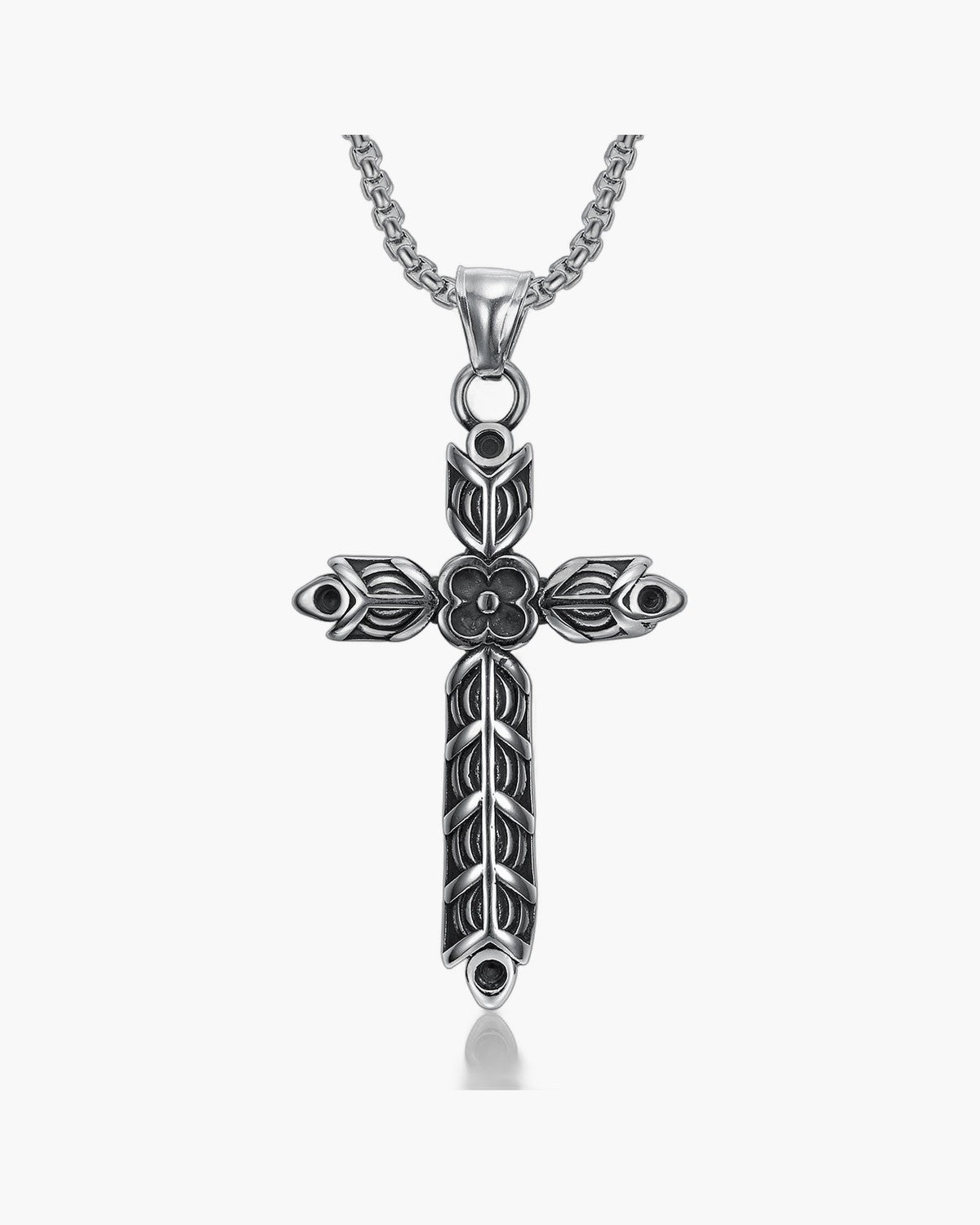 The Floral Cross Stainless Steel Floral Cross Necklace view 2