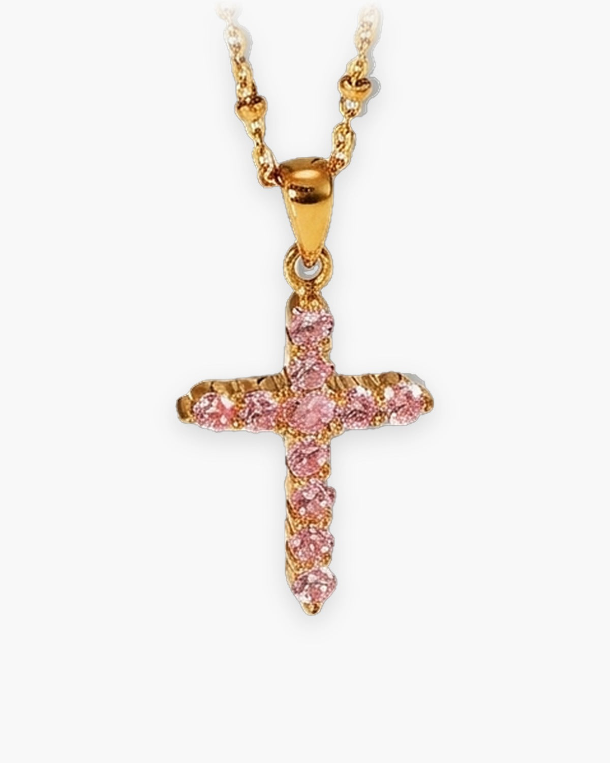 The Gemmed Cross in gold / pink, front view [c:gold-pink]