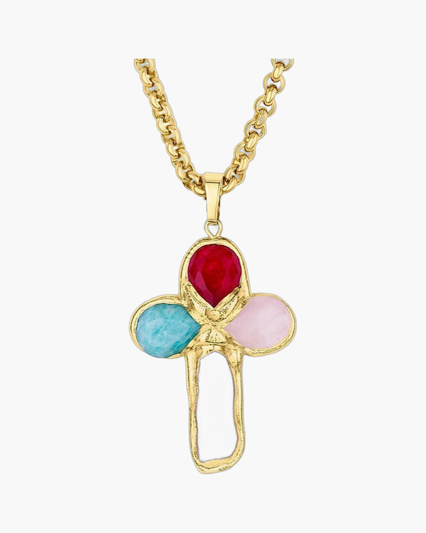The Gilded Journey Cross Stainless Steel Mixed Gem Cross Necklace view 9