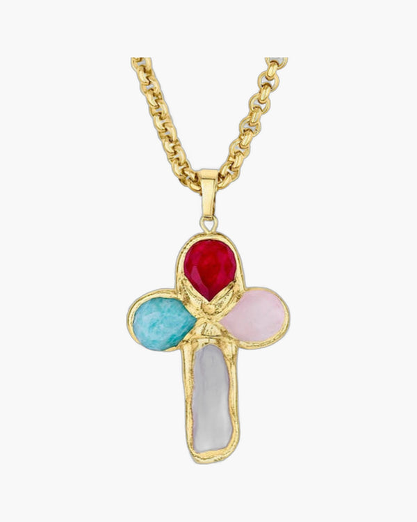 The Gilded Journey Cross Stainless Steel Mixed Gem Cross Necklace view 10