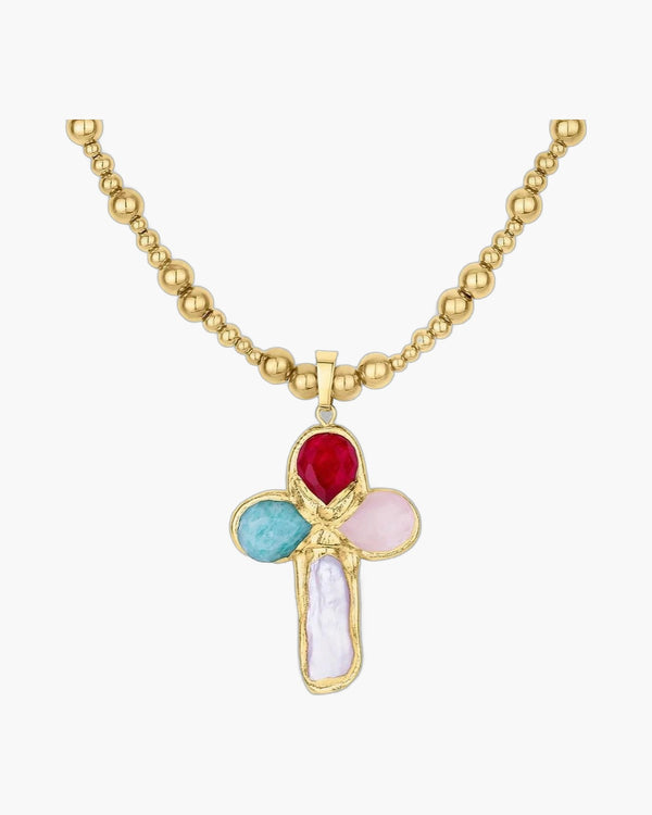The Gilded Journey Cross Stainless Steel Mixed Gem Cross Necklace view 7