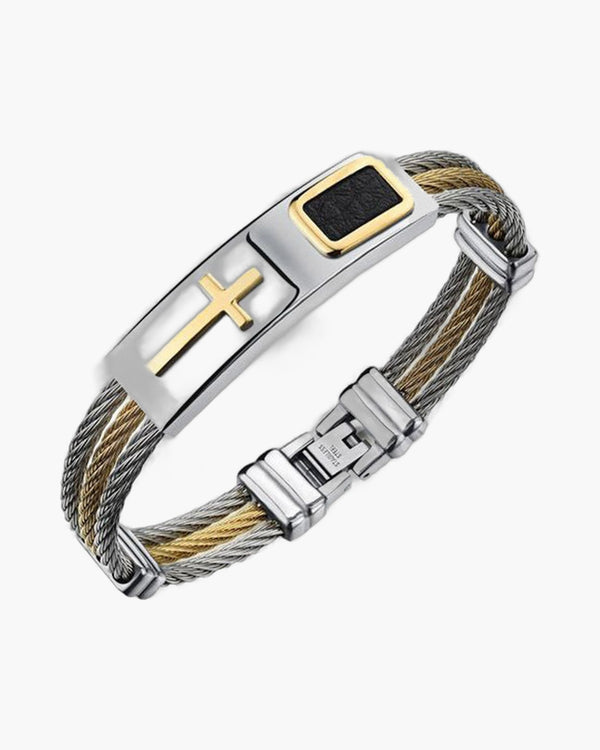 The Gilded Strands Men's Gold Tone Cross Bracelet view 2