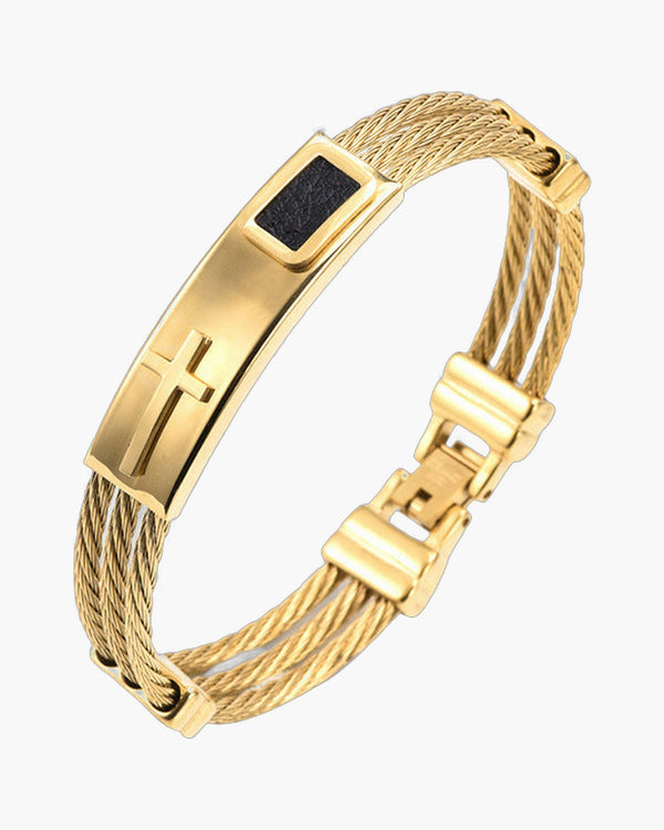 The Gilded Strands Men's Gold Tone Cross Bracelet