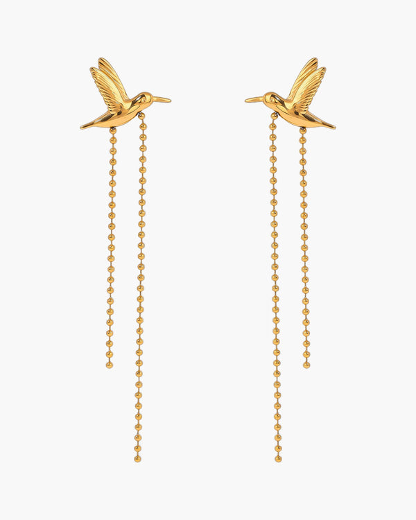 The Golden Flight Stainless Steel Gold Hummingbird Earrings view 6