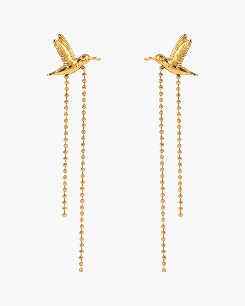 The Golden Flight Stainless Steel Gold Hummingbird Earrings view 6