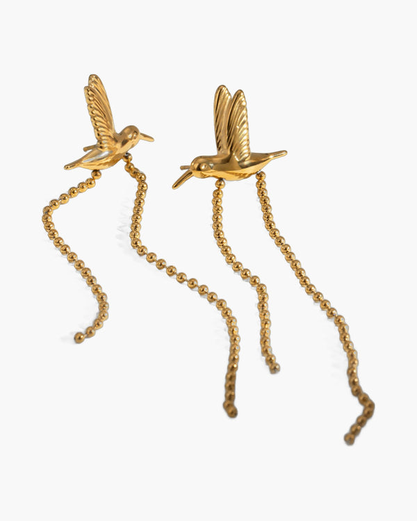 The Golden Flight Stainless Steel Gold Hummingbird Earrings view 4