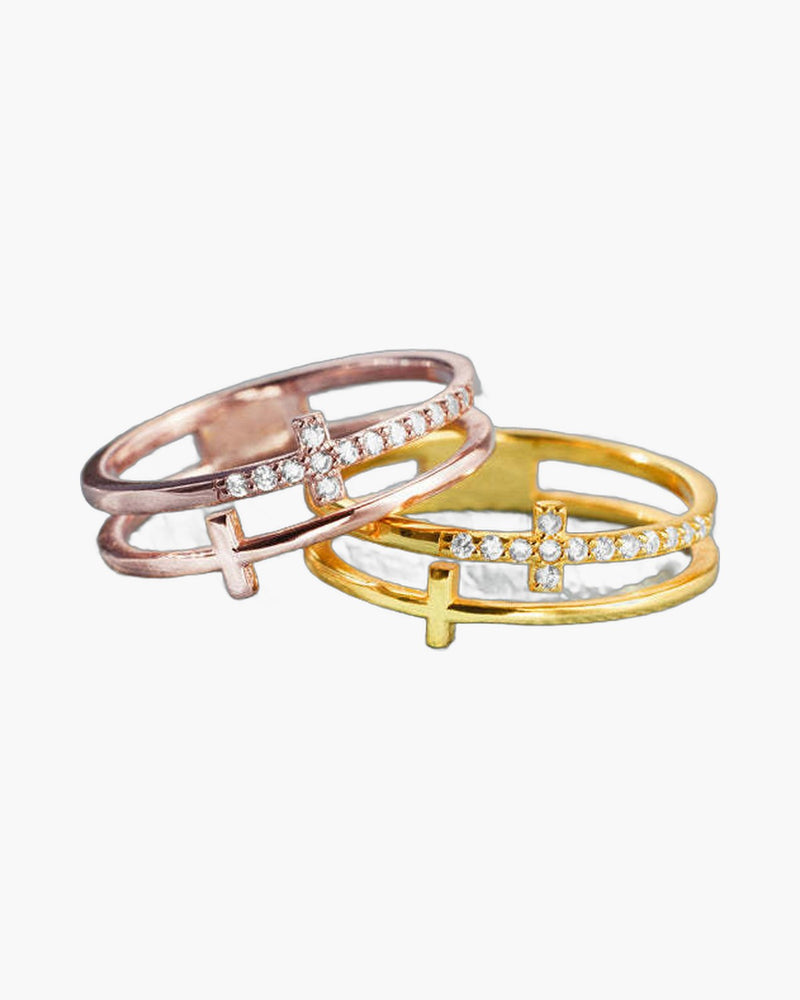The Graced Layers Sterling Silver Cross Double Ring