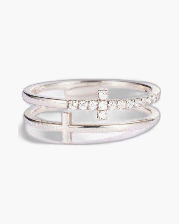 The Graced Layers Sterling Silver Cross Double Ring view 2