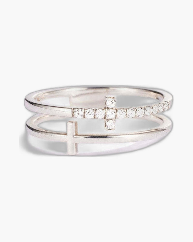 The Graced Layers Sterling Silver Cross Double Ring view 2