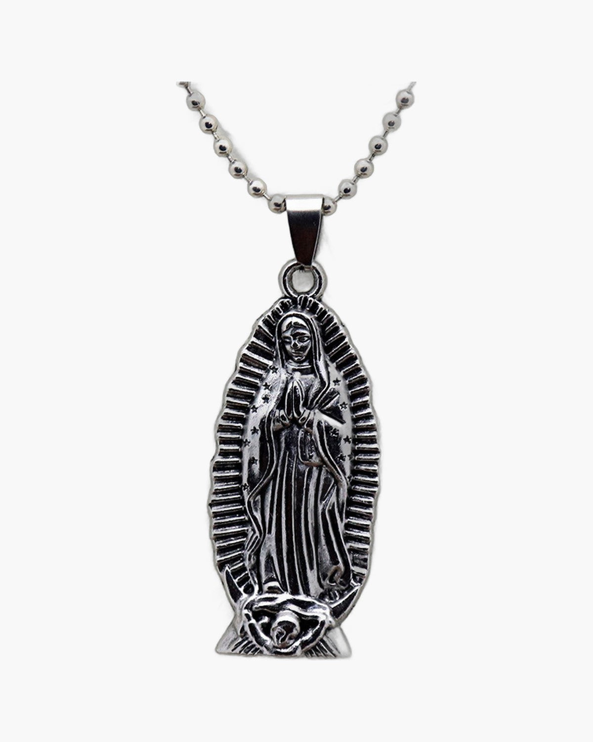 The Guadalupe Relief, Our Lady of Guadalupe Pendant Necklace in Antique Silver Tone