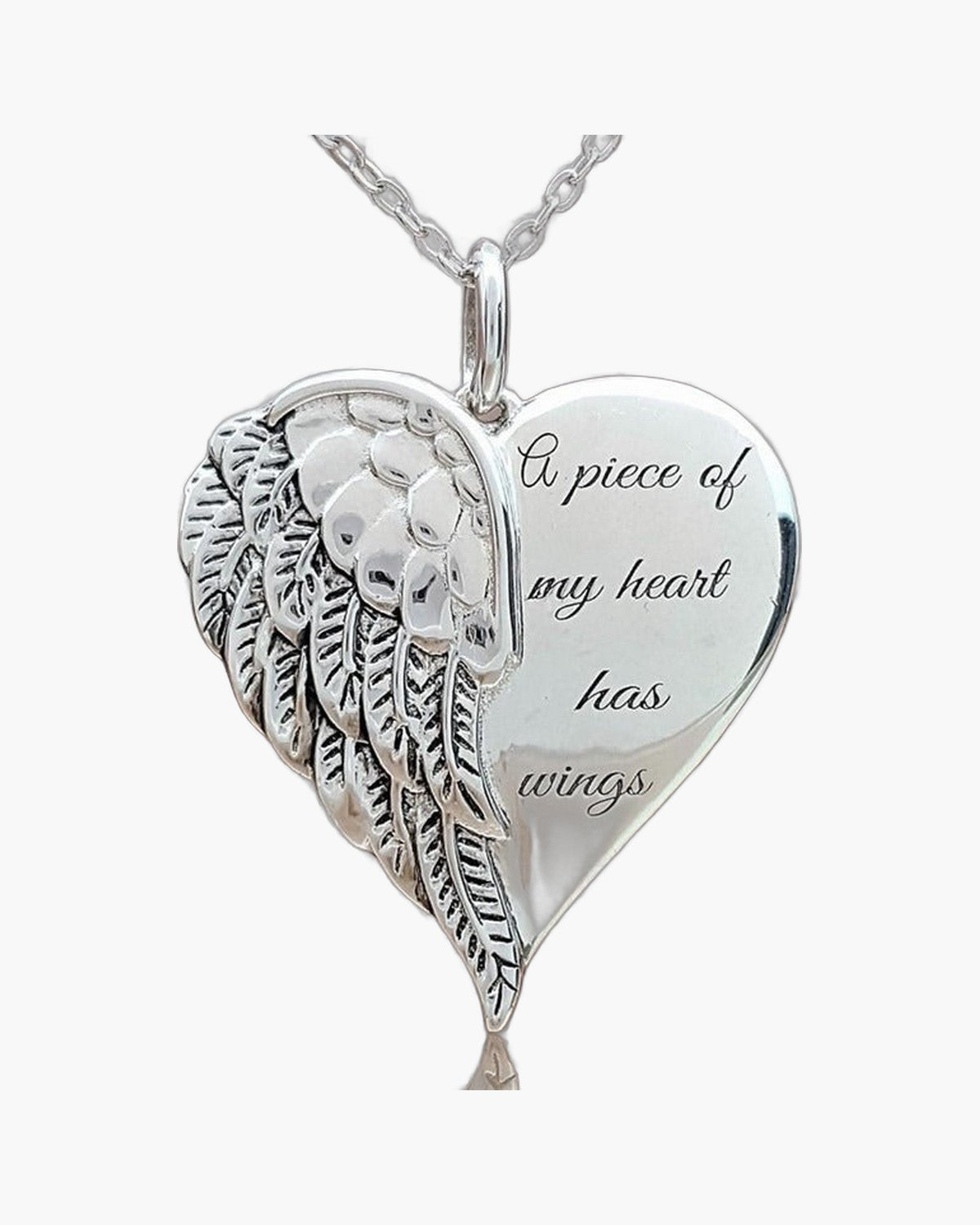 The Heart with Wings, Engraved Angel Wing Heart Remembrance Necklace, view 2
