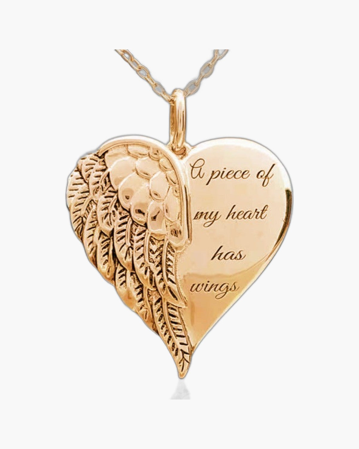 The Heart with Wings, Engraved Angel Wing Heart Remembrance Necklace, view 3