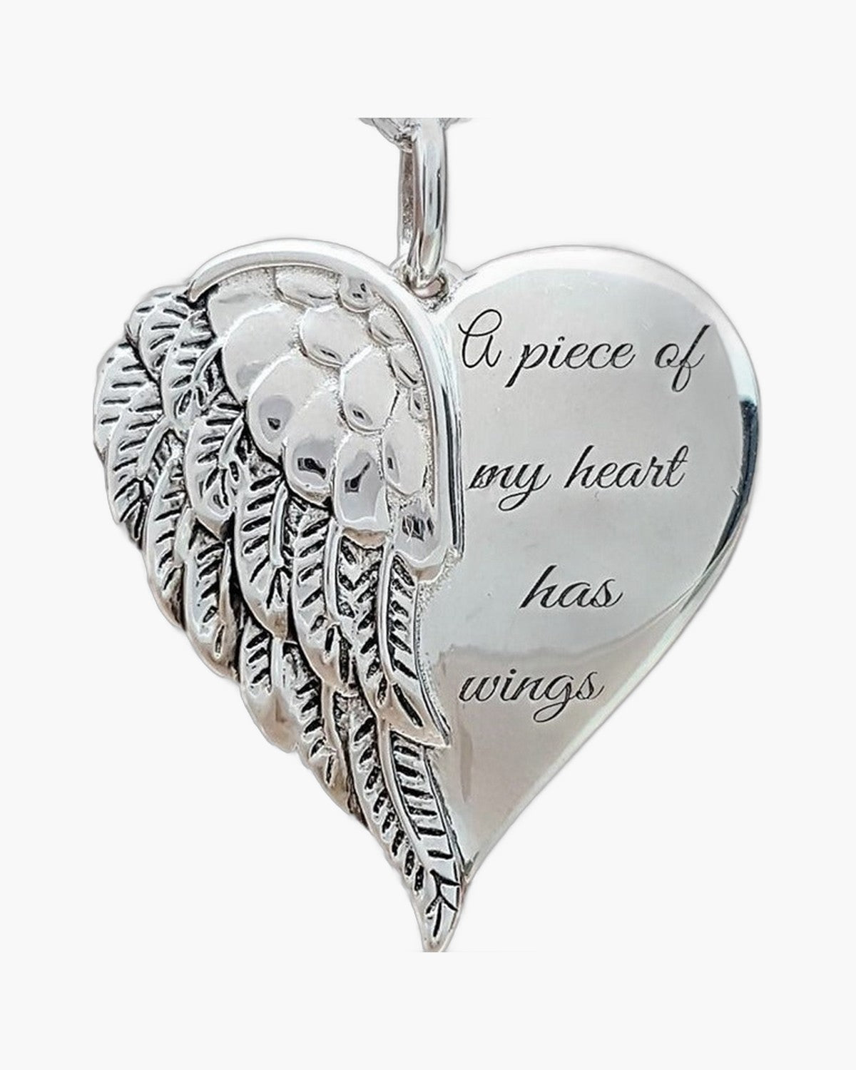 The Heart with Wings, Engraved Angel Wing Heart Remembrance Necklace