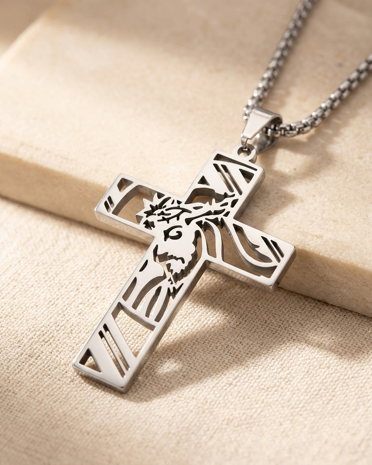 The Holy Visage cross held in the hand, true to size [c:silver]