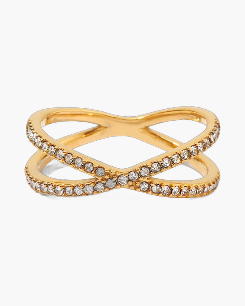 The Intertwined Light Stainless Steel Crystal Criss-Cross Ring view 4