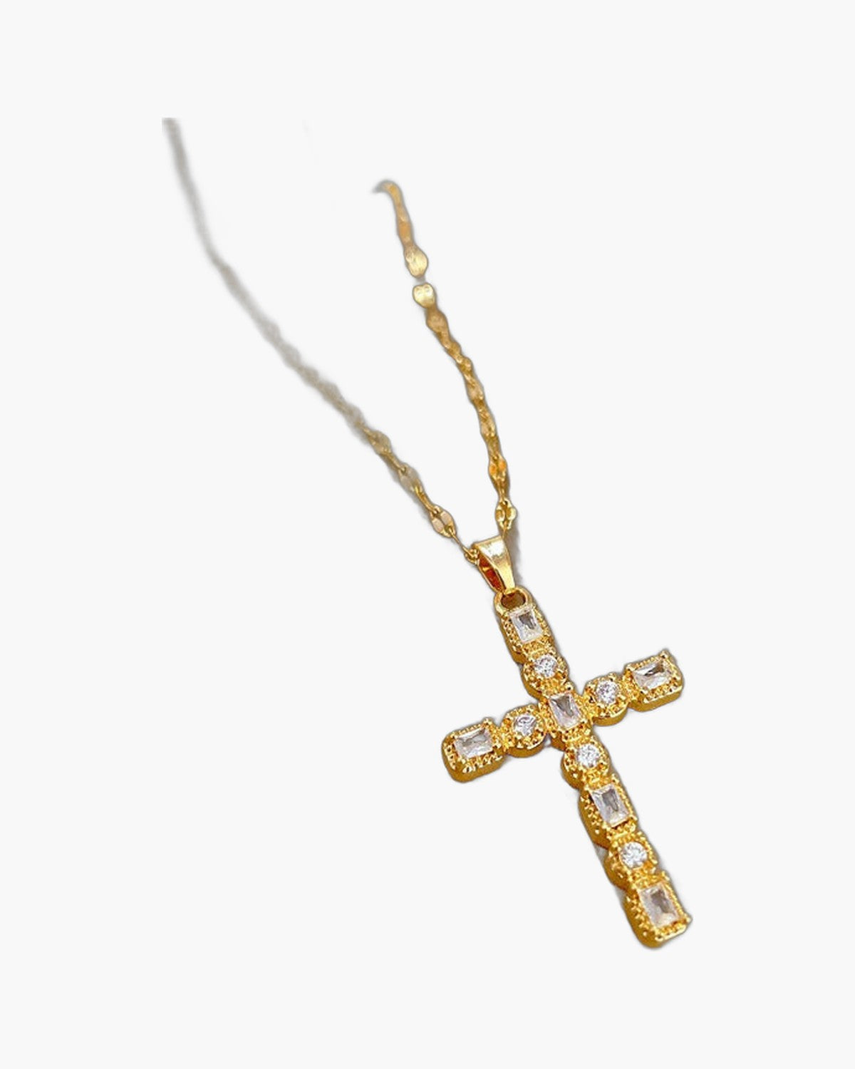 The Jeweled Cross, Gold-Tone Zircon Cross Necklace, view 2
