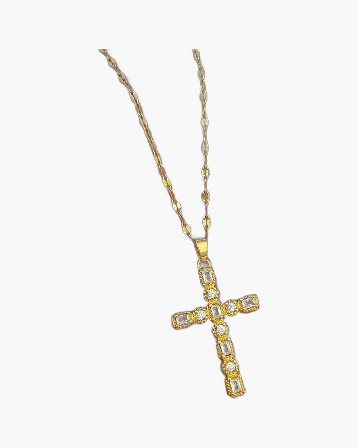 The Jeweled Cross, Gold-Tone Zircon Cross Necklace