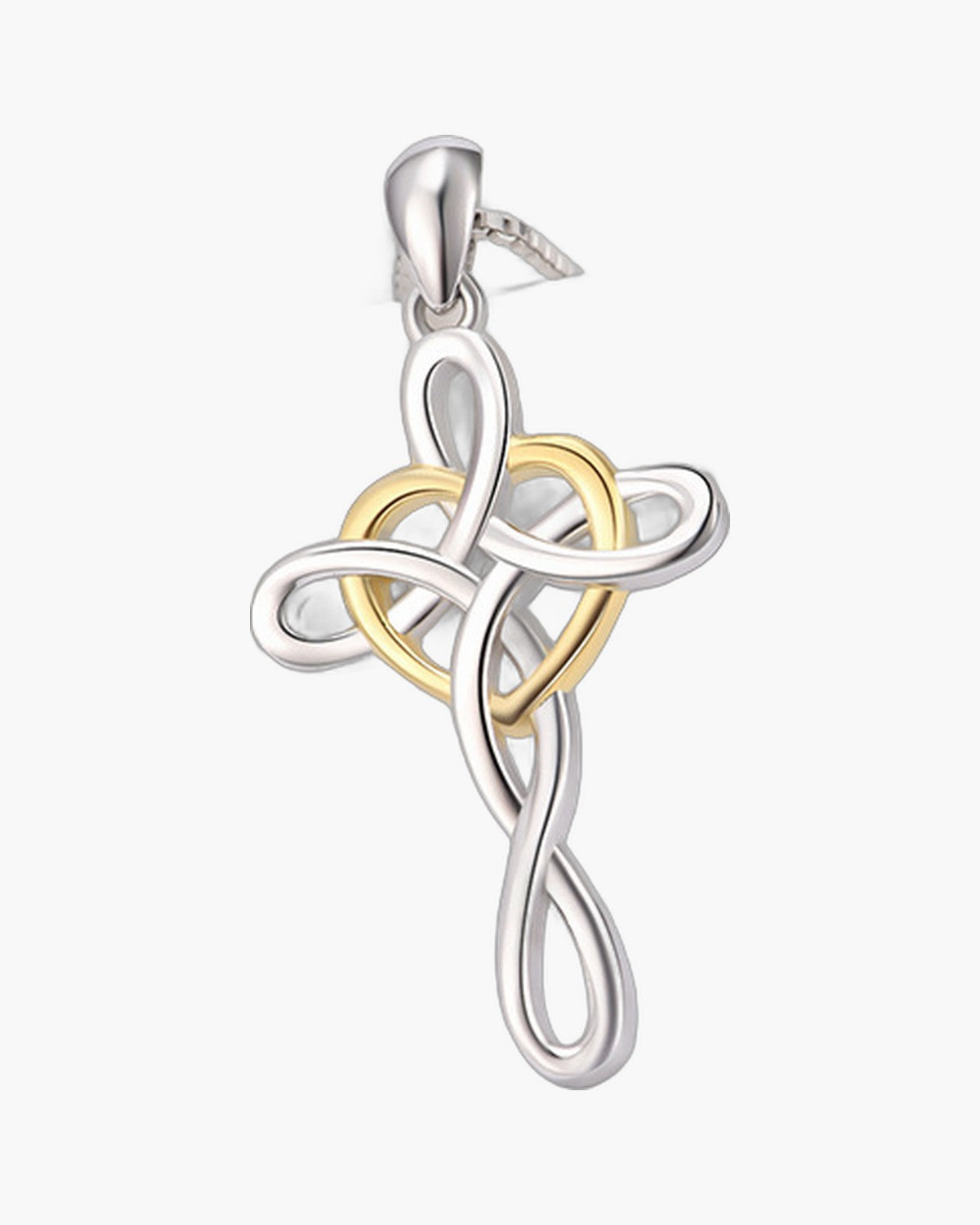 The Knotted Heart Cross, Two-Tone Celtic Knot Heart Cross Necklace