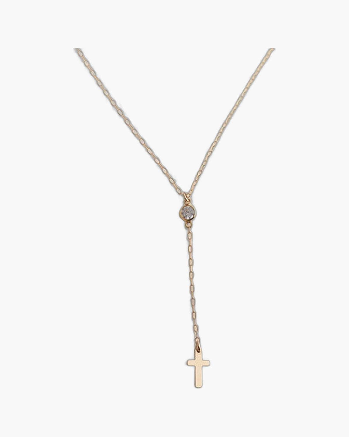 The Lariat Cross, Gold-Tone Y Necklace with Crystal and Small Cross