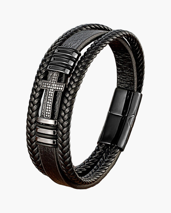 The Layered Devotion Leather Cross Bracelet view 7