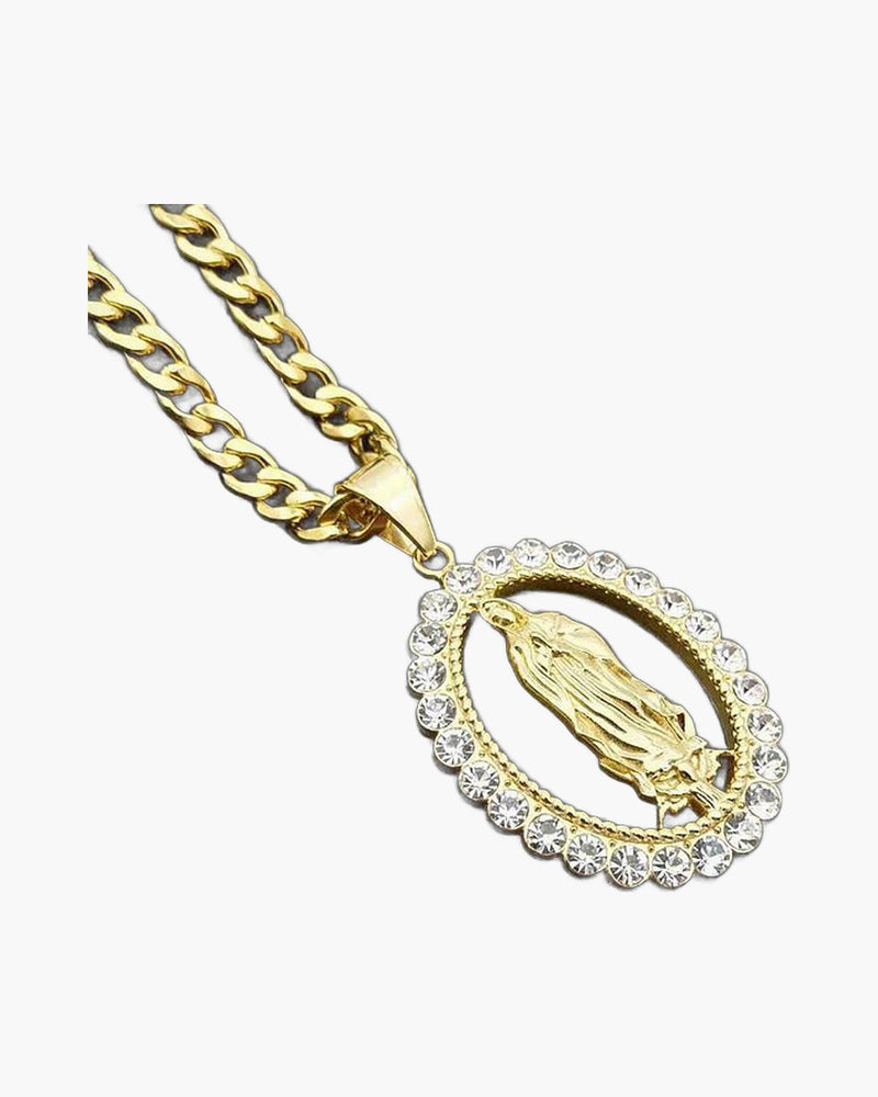 The Marian Radiance Stainless Steel Virgin Mary Pendant Necklace view 3